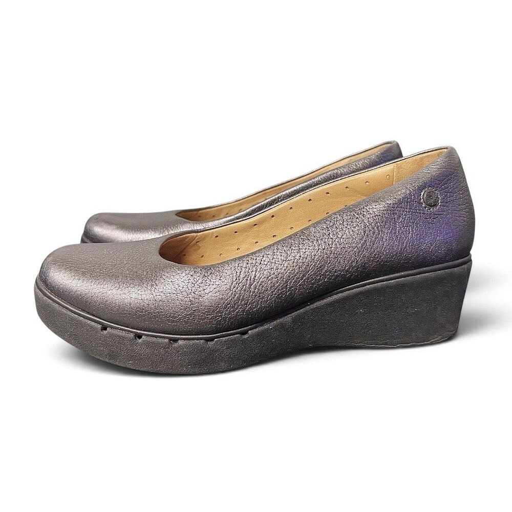Clarks Unstructured 8M Pewter Leather Wedge Pumps Platform Comfort Shoes 39